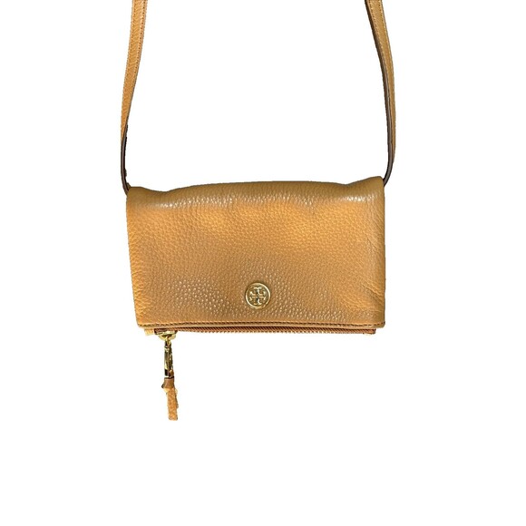 Tory Burch Robinson Small Foldover Brown Pebbled Leather Crossbody Bag Clutch - Picture 11 of 13